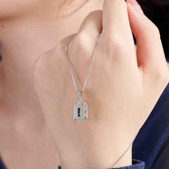 💙 Vintage-Inspired Blue Sapphire Pendant - 925 Sterling Silver - Picture 5 of 7